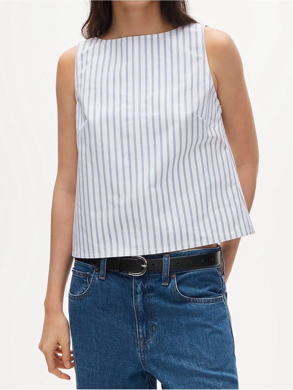 J. Crew Blue and White Striped Boatneck Tank. Back V detail. Size 2 - NWT